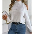 thumbnail image 4 of SWSMCLT Women's Soft Pullover Sweater Long Sleeve High Neck Loose Top Knitwear Knitted Off The Shoulder Fashion White Medium, 4 of 5