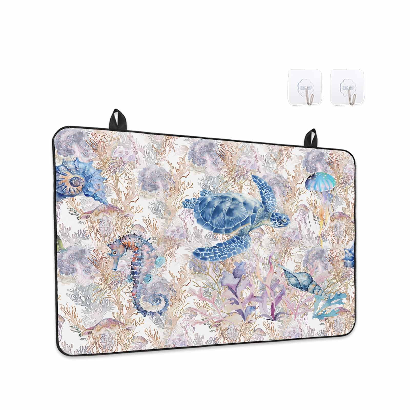 Sea Turtle Stove Top Cover for Electric Stove, Heat-proof & Non Slip Glass Top Stove Cover Protector, Summer Coastal Nautical Coral Seahorse Kitchen Flat Cooktop Rubber Mat 24x21 Inches