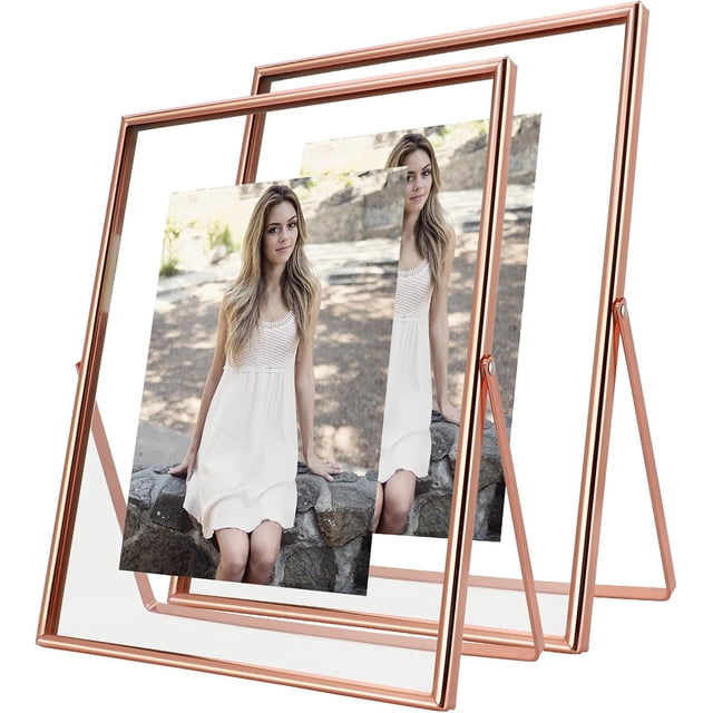 Gold Floating Frame ;x; Vertical Set For Picture x x x Tabletop Shelf Photo Frame Classy For Wedding Birthday Anniversary Home or Office Decor