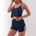 thumbnail image 5 of Vacation Outfits Sleeveless Round-Neck Blouses & Shirts Sets Women 2 Piece Outfit Set Sleeveless Tops Short Pants Nightshirt Homewear Pajamas 2 Piece Spring Sets for Women Blue m, 5 of 6