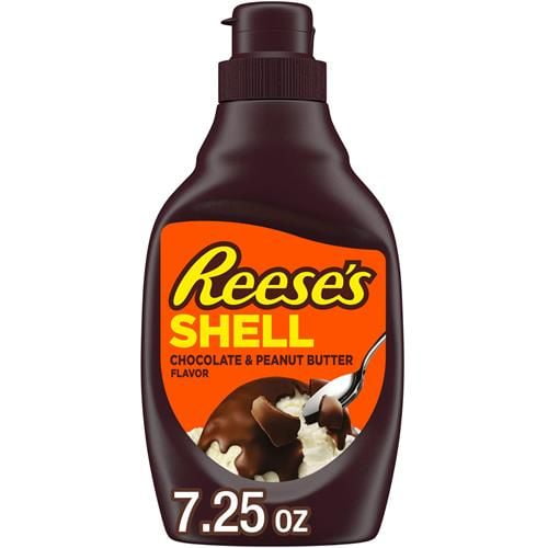 Reeses Chocolate Peanut Butter Shell Topping Bottle, 7.25 Oz - Pack of 2