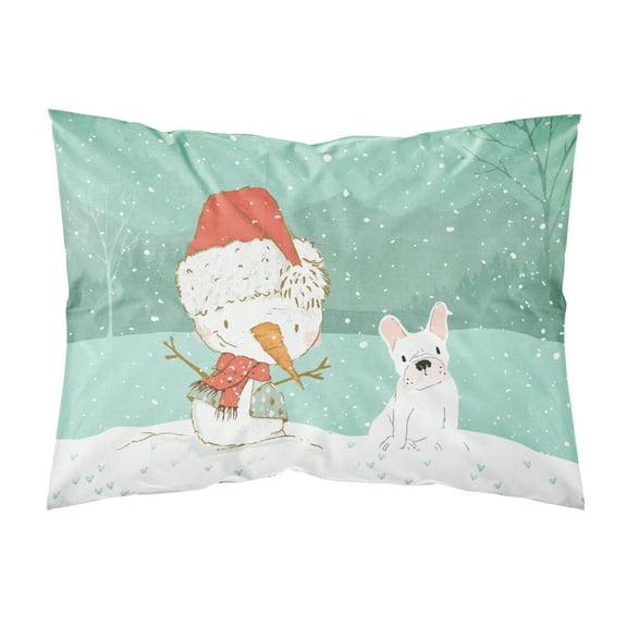 White French Bulldog Snowman Christmas Fabric Standard Pillowcase