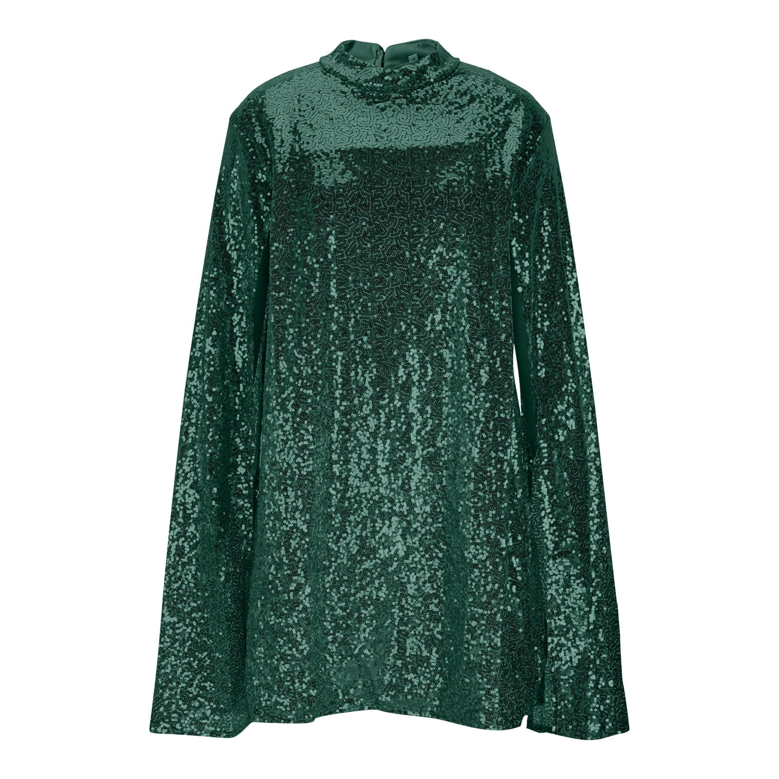JGGSPWM Women's Sleeveless Solid Color Sequin Elegant Temperament Dress Long Sleeve Shiny Gold Cocktail Party Short Dress Green S