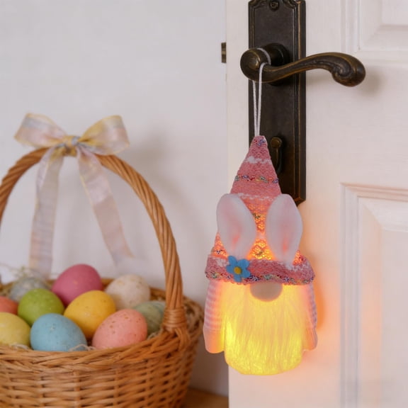 Naittoop Mine Lighted Bunny Easter Gnome Pendant,6.69" Handmade Scandinavian Swedish Tomte,LED Light Up Elf Easter Present, Battery Operated Rabbit Gifts Spring Tabletop Holiday Decor Pink Cute