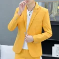 thumbnail image 3 of Chaqueta de traje corta de un solo pecho para hombre, abrigo amarillo corto, blazer para hombre, diseño de lujo vintage, clásico, de alta calidad, original, 3 of 5