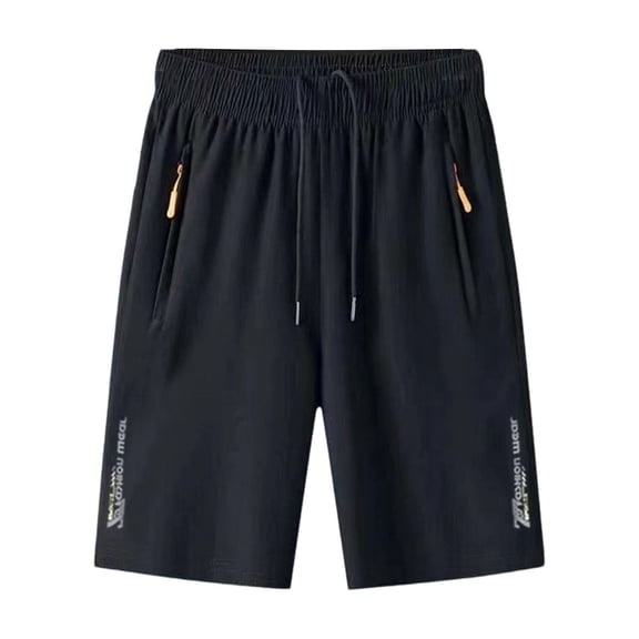 Bpyeka Men's Ice Silk Quick Dry Straight Leg Casual Shorts, Elastic Drawstring Waist Sport Bottoms with Zip Pockets & Side Letter Print, M-4XL