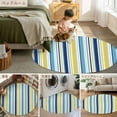 thumbnail image 6 of 8ft Round Rug, Blue Yellow Striped Non-Skid Rubber Backing Large Area Rugs - Living Room Bedroom Home Office, Farmhouse Navy Blue Ombre Stripes Indoor Floor Mat Carpets Washable Rug, 6 of 9