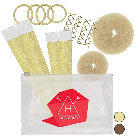 Hawwwy 12-piece Hair Bun Maker - Easy Fast Bun Tool, Short Long Thin Hair Women Girls Kids Toddler - Hair Accessories for Women - Gold Small & Large (2 Donuts,2 Magic Snap & Roll, 4 Spin Pins)