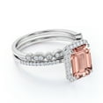thumbnail image 3 of JeenMata 1.50 Carat Emerald Cut created morganite Bridal Set in 18k White Gold over Silver with Art Deco Band, 3 of 6
