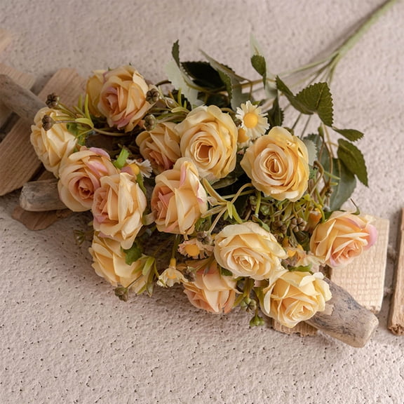 KOYPTL Artificial Flowers Realistic Rose Bouquet with Stem,Fake Silk Flowers for Vase Filling Wedding Centerpieces Home Decor,Bride Handheld Flower Tabletop Arrangement Decor,Spring Ornament Gift