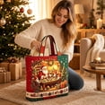 thumbnail image 3 of Christmas Quilted Tote Bag Large Reusable Santa Workshop Shopper Festive Shoulder Bag - 16.93 x 15.75 Inch, 3 of 5