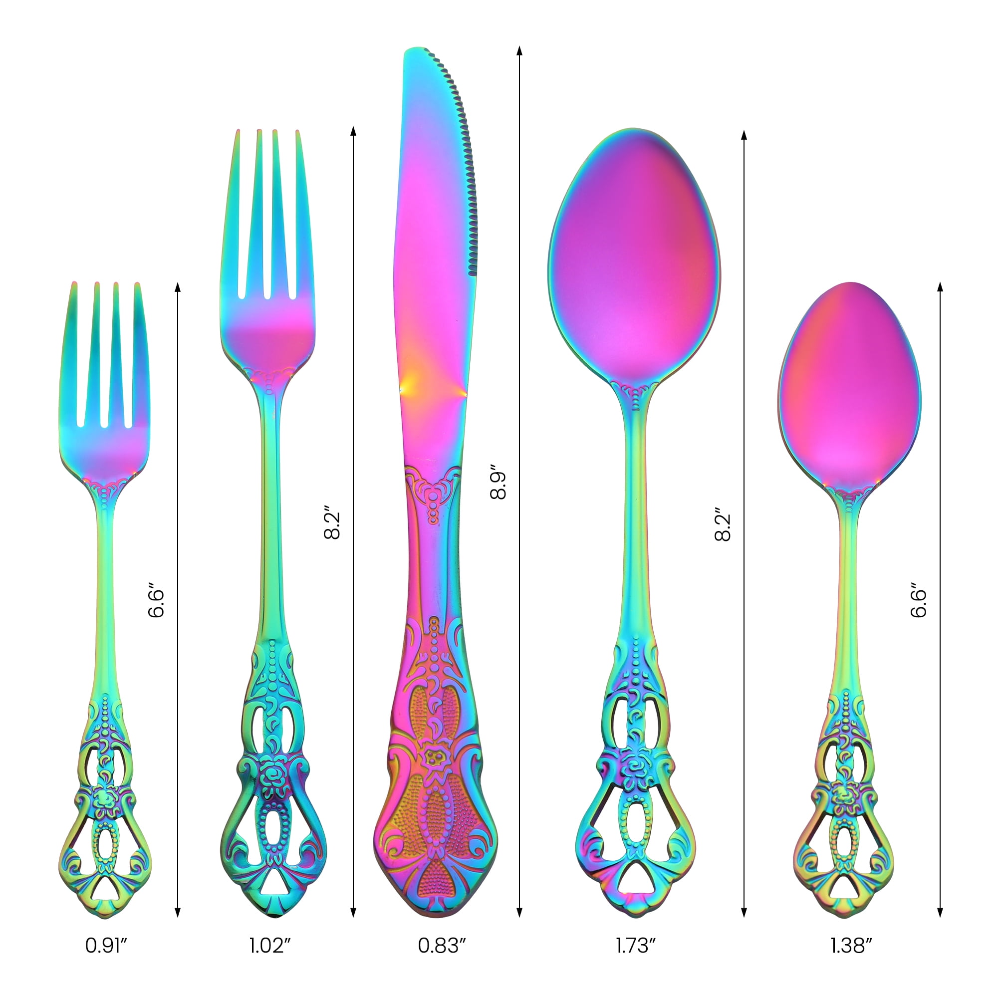 Unique Bargains 30 Piece Silverware Stainless Steel Flatware Set with Openwork Colorful