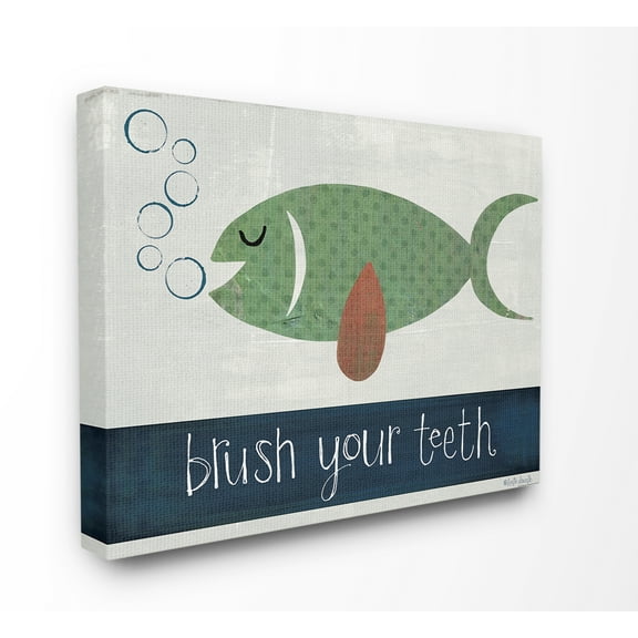 The Kids Room by Stupell Brush Your Teeth Fish Stretched Canvas Wall Art, 30 x 1.5 x 40