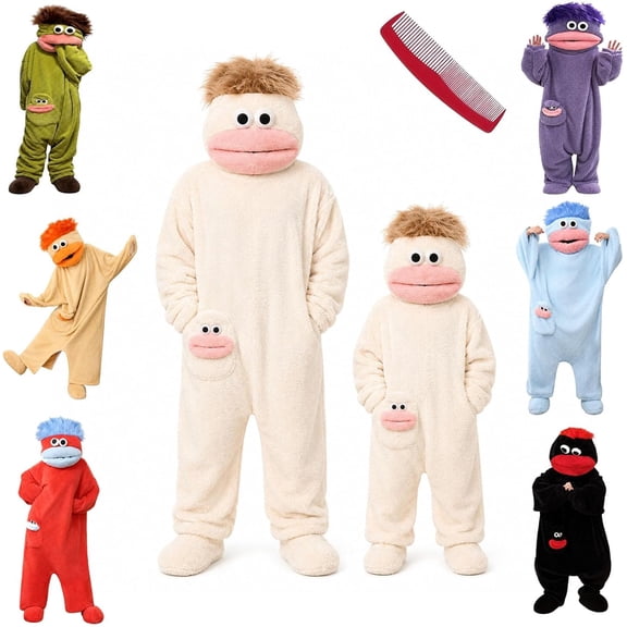Family Matching Monster Onesie Silly Big Mouth Monster Outfit Fleece Hooded Soft Plush Jumpsuit For Adult And Kids