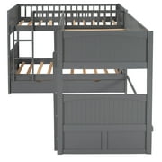 Euroco Wood Bunk Bed Storage, Twin-Over-Twin-Over-Twin for Bedroom, Gray