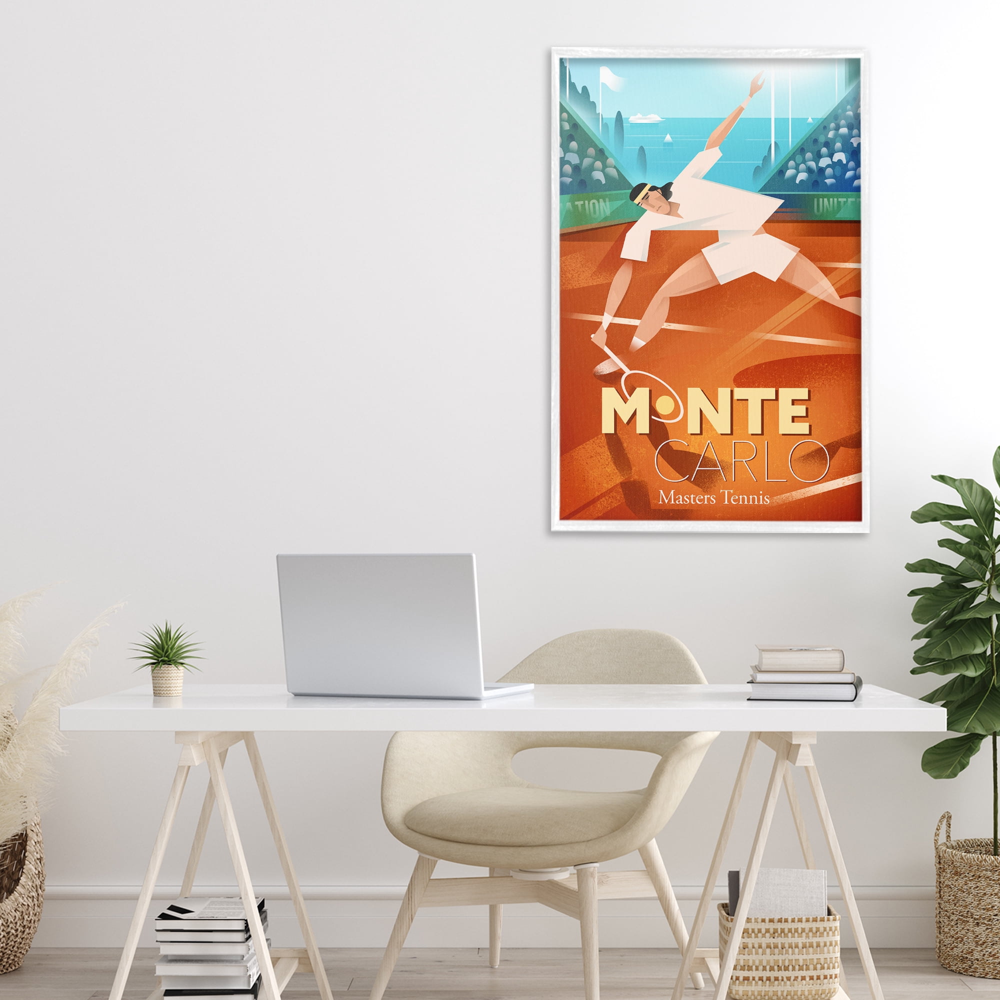 Stupell Industries Monte Carlo Masters Tennis White Framed Giclee Art, design by Martin Wickstrom