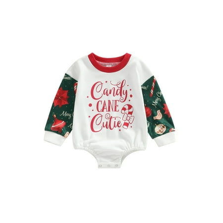 

Vera Natura Baby Girls Boys Christmas Casual Romper Long Sleeve O Neck Santa Claus/Letter/Tree Print Playsuit
