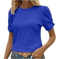 thumbnail image 2 of Cavosen Womens Tops Crew Neck Short Sleeve Puff Sleeve Textured Pullover T-Shirts Solid Flowy Shirts Elegant Vacation Tops Stylish Dressy Blouse Workout Beach Tees Blue L, 2 of 4