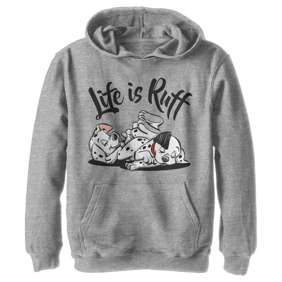 Boy's One Hundred and One Dalmatians Life is Ruff  Pull Over Hoodie Athletic Heather Large