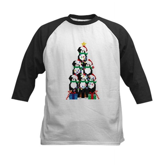 CafePress - Bernese Mt Dog Xmas Tree Baseball Jersey - Kids Cotton Baseball Jersey, 3/4 Sleeve Shirt