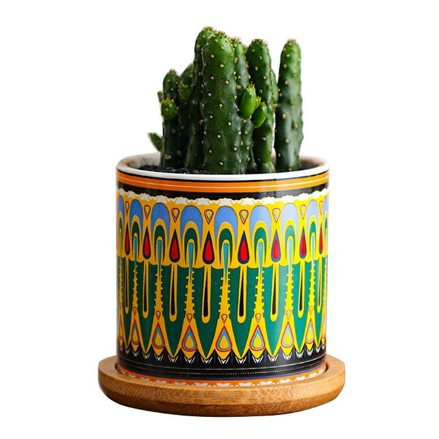 Plant Pot Cylindrical Flowerpot 7.5x7.6cm Geometric Pattern Simple Black White Nordic Style Home Decor Ceramic Vase