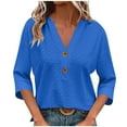 thumbnail image 3 of Simua Womens Tops 3/4 Sleeve V Neck Button Down Shirts Business Casual Eyelet Blouse Summer Tops, 3 of 7