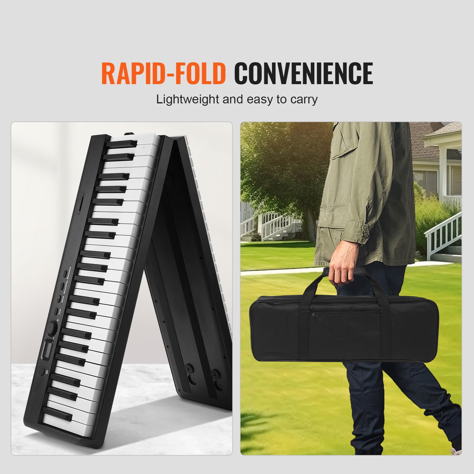 KFFKFF 88 Key Folding Piano Keyboard, Bluetooth & MIDI, Compact Electronic Digital Piano with Stand, Sustain Pedal, Bag, Touch-Responsive Keys, Rechargeable for Novices Teens Adults, Black
