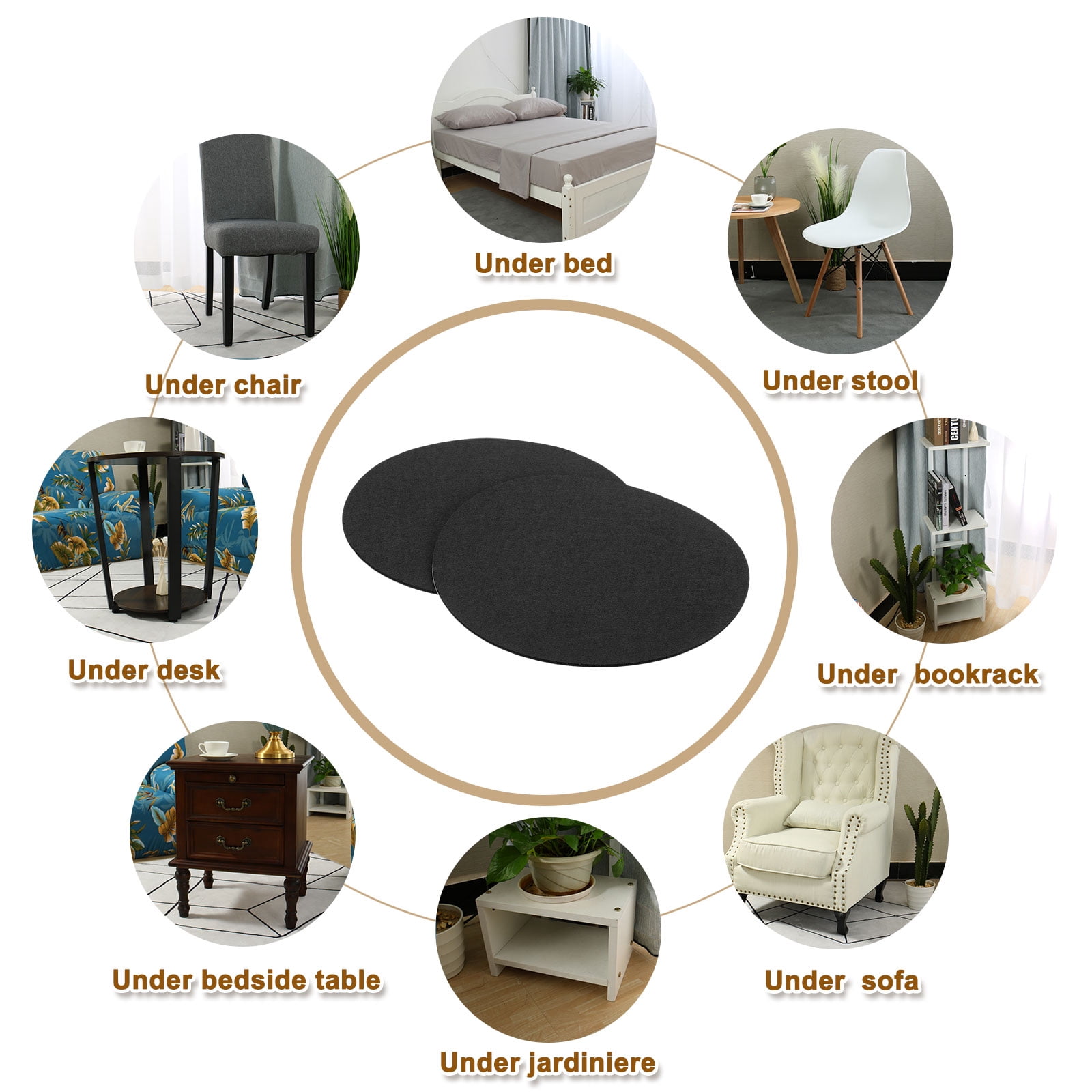 Round Felt Furniture Pads, 10Pack 10.2" Dia x 0.12" Thick Adhesive Backed Felt Non-slip Anti-scratch Felt Pads Chair Leg Protectors for Protecting Hardwood Floor, Black