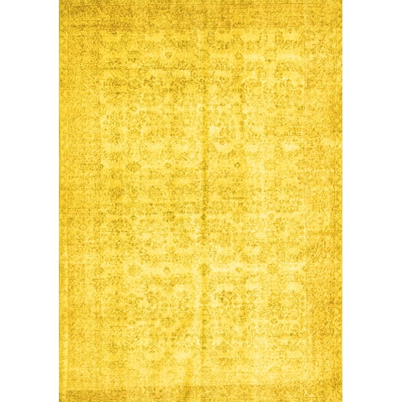 Ahgly Company Machine Washable Indoor Rectangle Persian Yellow Traditional Area Rugs, 5' x 8'