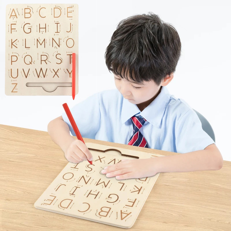 Wooden Alphabet Tracing Board, DoubleSided Wood Letters Tracing Tool