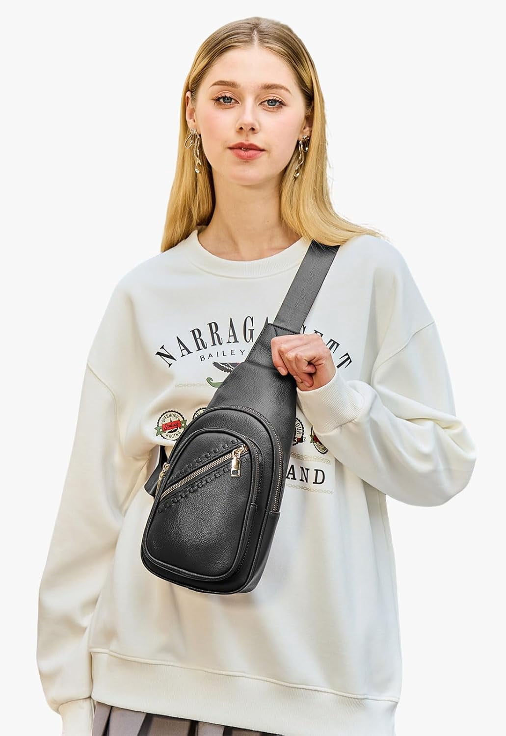Small Sling Bag for Women, Vegan Leather Fanny Pack Crossbody Bags for Women, Chest Bag With Wide Strap