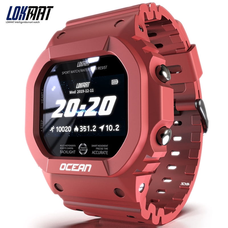 LOKMAT Smart Watch with Heart Rate Fitness Running Watch Bluetooth  Pedometer Blood Pressure IP68 Waterproof Watch Long Standby Camera Control  Anti-lost 50mm Watch Case for Android iOS,Red - Walmart.com