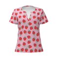 thumbnail image 4 of Wukai Hand Drawn Strawberry Casual V-Neck Graphic Tees for Women: Lightweight and Breathable Summer Tops with Stylish Design-Medium, 4 of 8