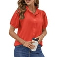 thumbnail image 2 of UVN Summer Short Sleeve Blouses for Women Casual Button Down Shirts V Neck Dressy Ladies Tops, 2 of 7