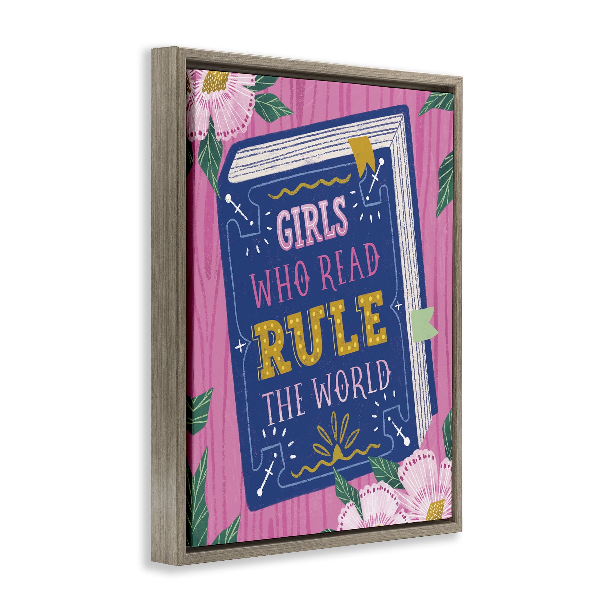 Stupell Industries Girls Who Read Inspirational Brown Framed Floater Canvas Wall Art, design by Vanessa Stoilova