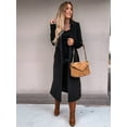 thumbnail image 4 of Women'S Notched Lapel Long Sleeves Slim Mid-Long Wool Blend Outerwear Casual Fall Winter Coats with Belt Black S, 4 of 9
