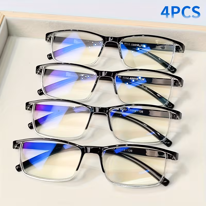 4 Pack Half Rim Square Reading Glasses for Women Men, Anti-Glare Lightweight Readers with Clear Lens, Comfortable Magnifying Glasses for Computer, Phone and Daily Reading 1.0 to 4.0