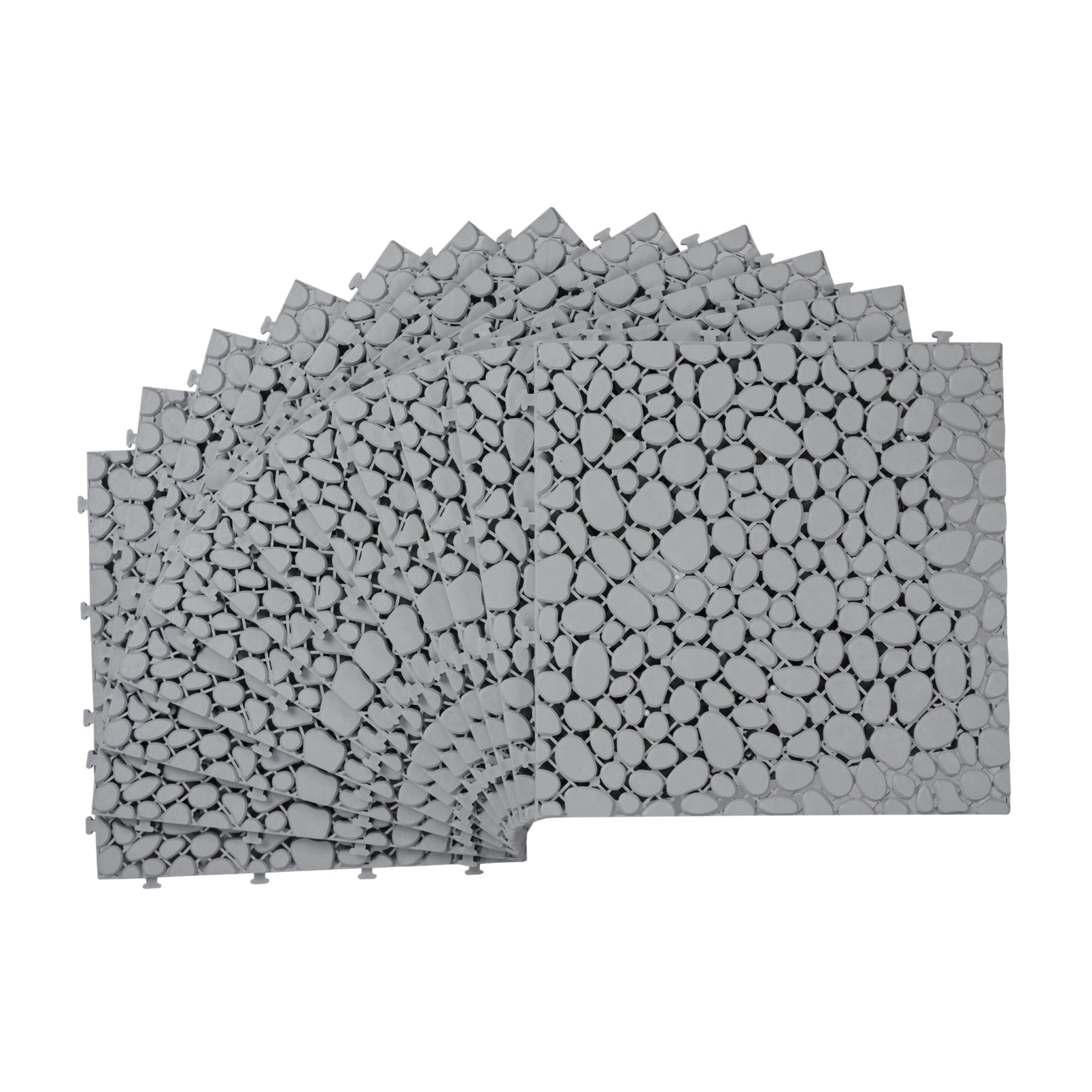 Noble House 12" Pebble Plastic Interlocking Deck Tiles, Waterproof Anti-Slip Outdoor Flooring, Gray, 12 PCS