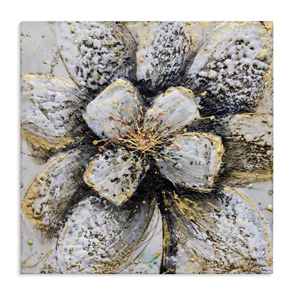 Stupell Industries Art Deco Gold White Textured Flower Petals Canvas Art, 17 x 17, by Britt Hallowell