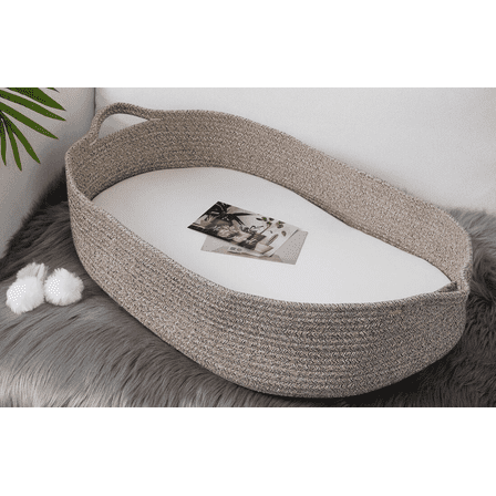 Baby Changing Basket - Moses Basket Changing Table Topper and Thick Foam Pad with Removable Cotton Mattress Cover, 100% Cotton Boho Nursery Decor in Coffee Color with Storage Bag