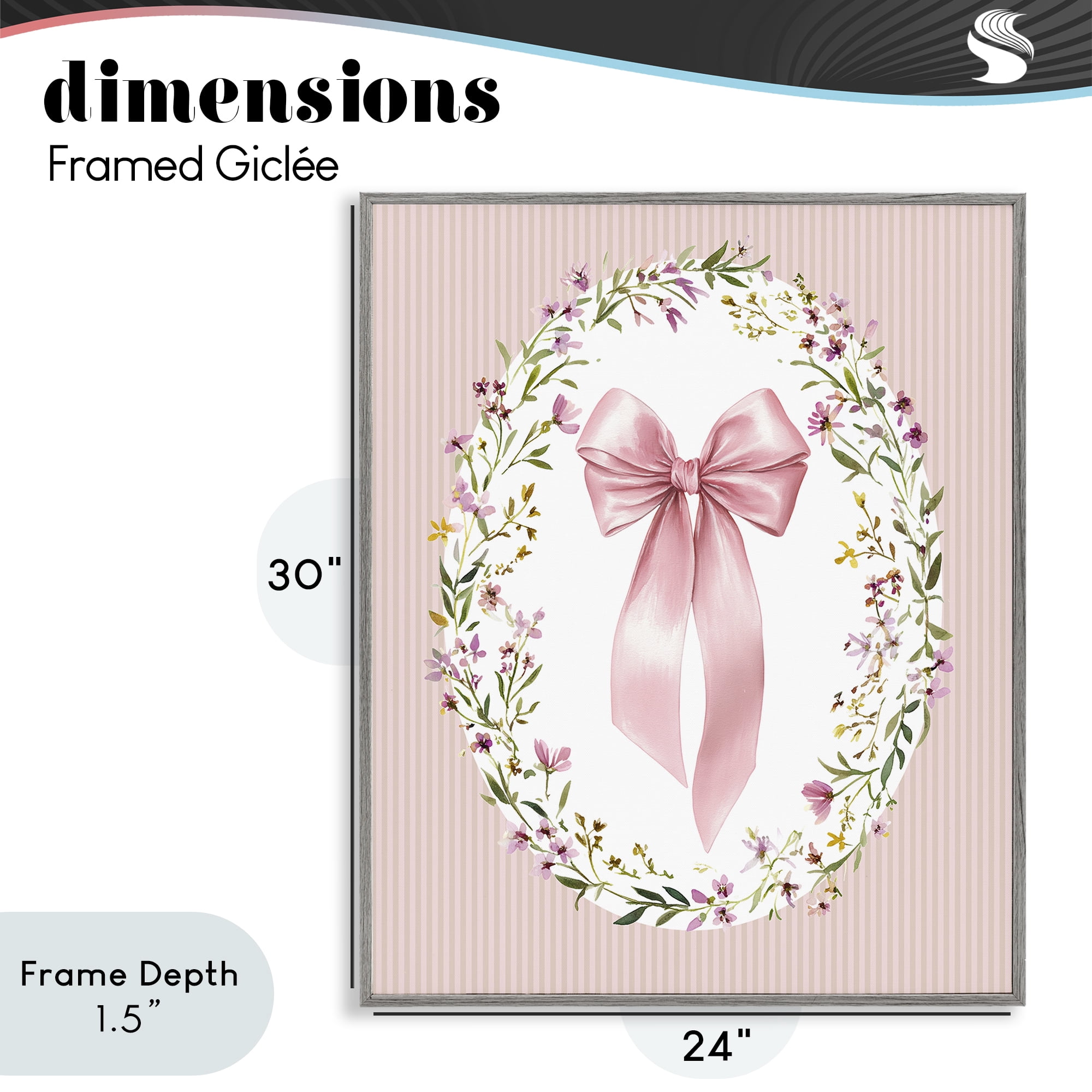 Stupell Industries Ribbon with Oval Florals Gray Framed Giclee Art, design by Christine Simpson Art