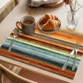 thumbnail image 3 of Orange Brown Wooden Placemats Set of 4 Farmhouse Striped Modern Art Place Mats Indoor Wipeable Table Mats Washable Cloth Dining Table Placemats for Kitchen Holiday Party Home Decor 13x19 Inch, 3 of 9