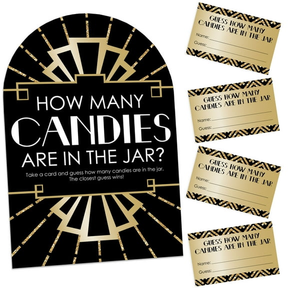Big Dot of Happiness Roaring 20’s - How Many Candies 1920s Art Deco Jazz Party Game - 1 Stand and 40 Cards - Candy Guessing Game