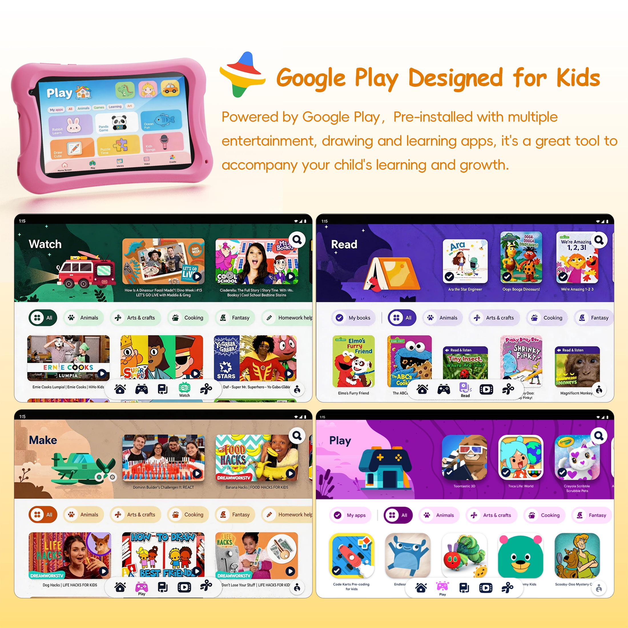 Digiland 7" Kids Tablet，4GB RAM 32GB ROM Android Tablet Computer for Children，parental controls，Eye Protection Toddler Tablet for Ages 4-12（Pink）