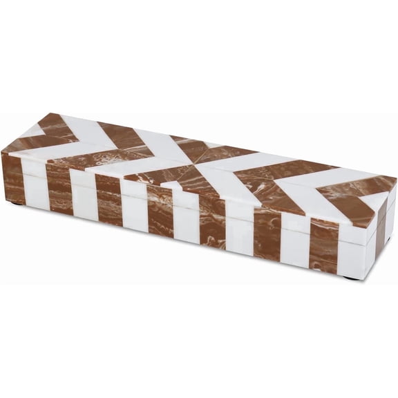 Handicrafts Home 10x2.5x1.5 Inch Chevron Brown Decorative Box, Slim Handmade Storage Organizer for Watches, Pens & Desk Decor