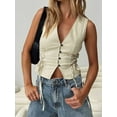 thumbnail image 5 of Yunliwuli Women's Summer Slim Tank Tops Solid Color Front Button Vest Side Cross Tie-Up Waistcoat Streetwear, 5 of 8
