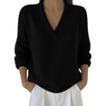 thumbnail image 6 of Aellinatey Sweaters for Women V Neck Casual Knit Solid Color Long Sleeve Sweatshirts Comfy Warm Thick Soft Winter Baggy Clothes, 6 of 9