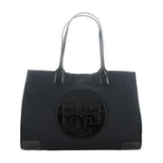 Tory Burch Womens Ella Patent Leather Shoulder Tote Handbag Black Large