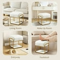 thumbnail image 5 of Upholstered Ottoman Stool with Gold Metal Frame, Leather Vanity Chair, Modern Makeup Chair, Footstools with Bottom Shelf, Padded Seat for Bedroom Living Room, Beige, 5 of 13