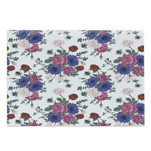 Anemone Flower Cutting Board, Bouquets of Roses Anemones Eustoma Colorful Corsage Bedding Plants Design, Decorative Tempered Glass Cutting and Serving Board, Large Size, Multicolor, by Ambesonne